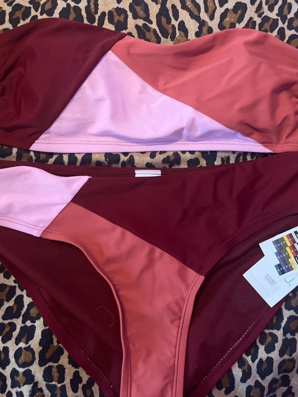 Time and Tru Burgundy, Pink & Coral Colorblock Bandeau Bikini